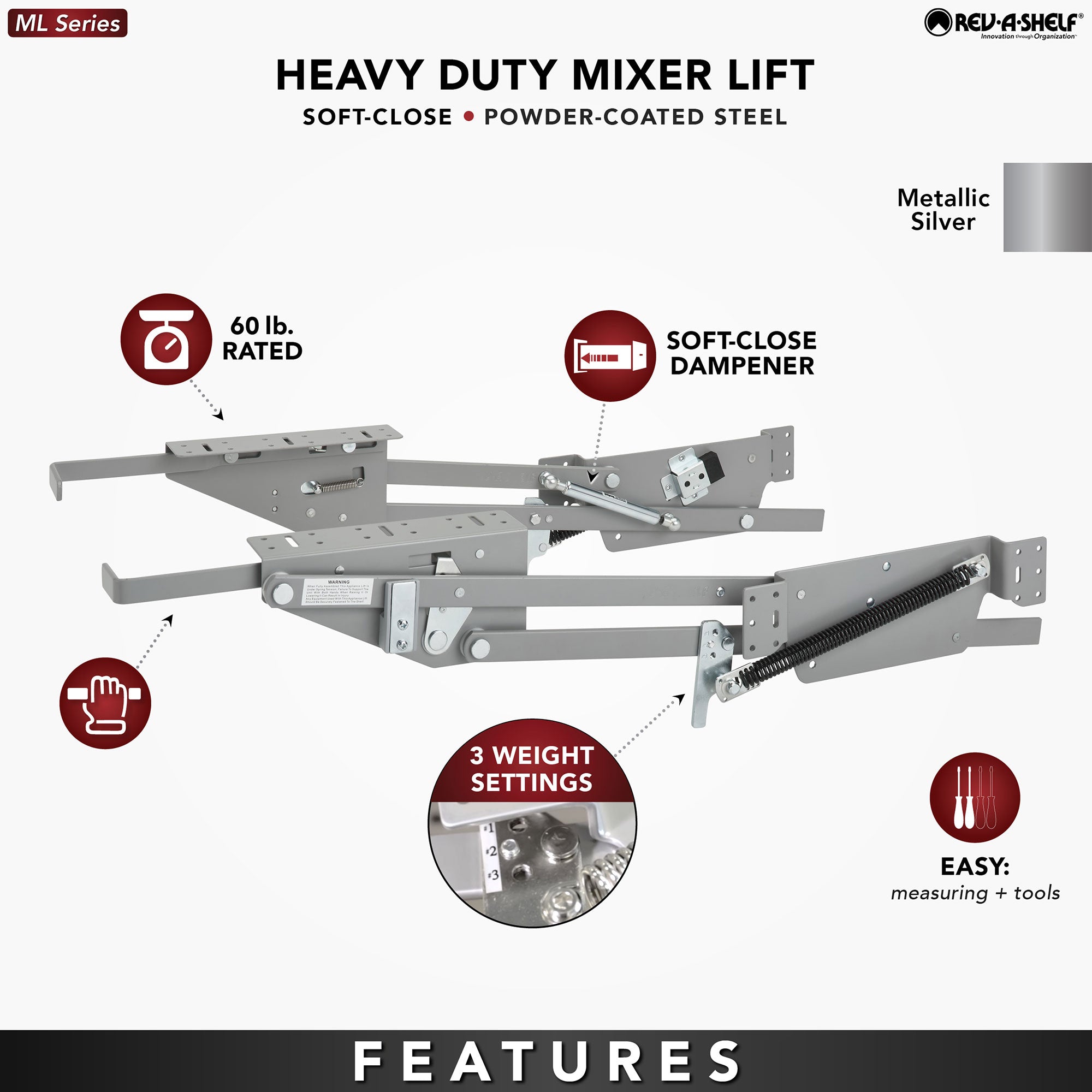 Rev-A-Shelf RAS-ML-HDSC Mechanical Appliance Lift Soft Close Mechanism(Open Box)