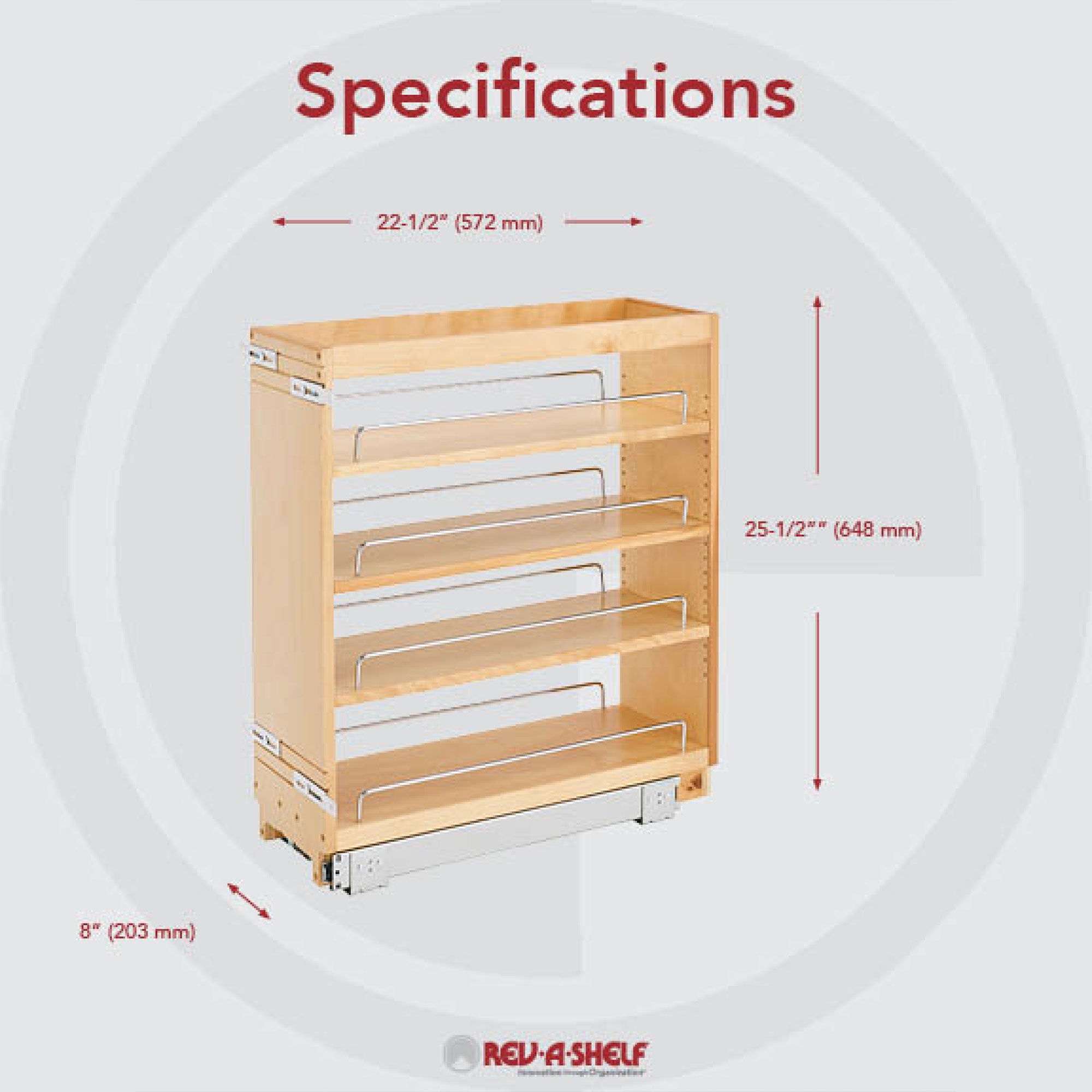 Rev-A-Shelf 448-BC-8C 8" Pullout Cabinet Organizer Rack (Certified Refurbished)