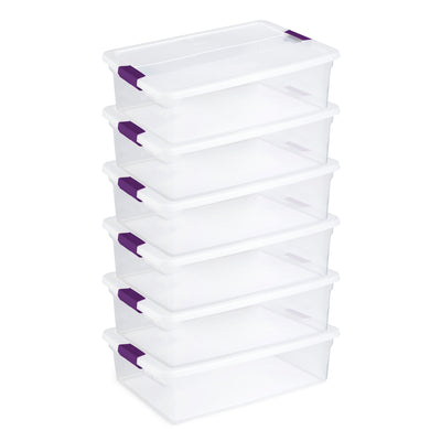 Sterilite 32 Quart Clear Under Bed Storage Container Tote with Latch Lid, 6 Pack