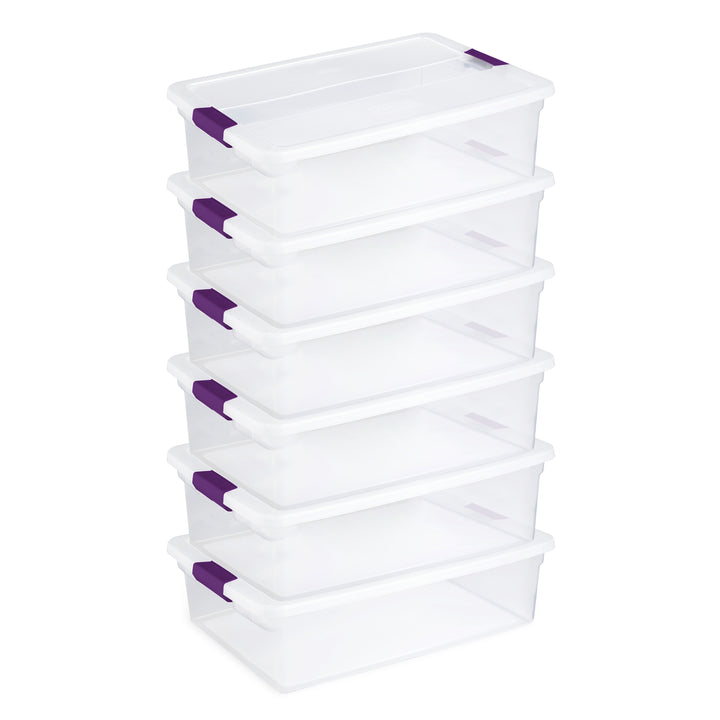 Sterilite 32 Quart Clear Under Bed Storage Container Tote with Latch Lid, 6 Pack