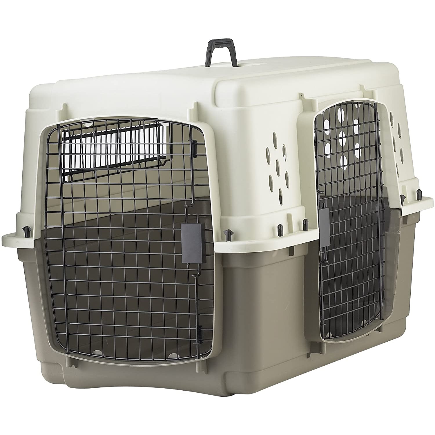 Miller Manufacturing Hard Sided Double Door Dog & Pet Travel Kennel Crate, Brown - VMInnovations