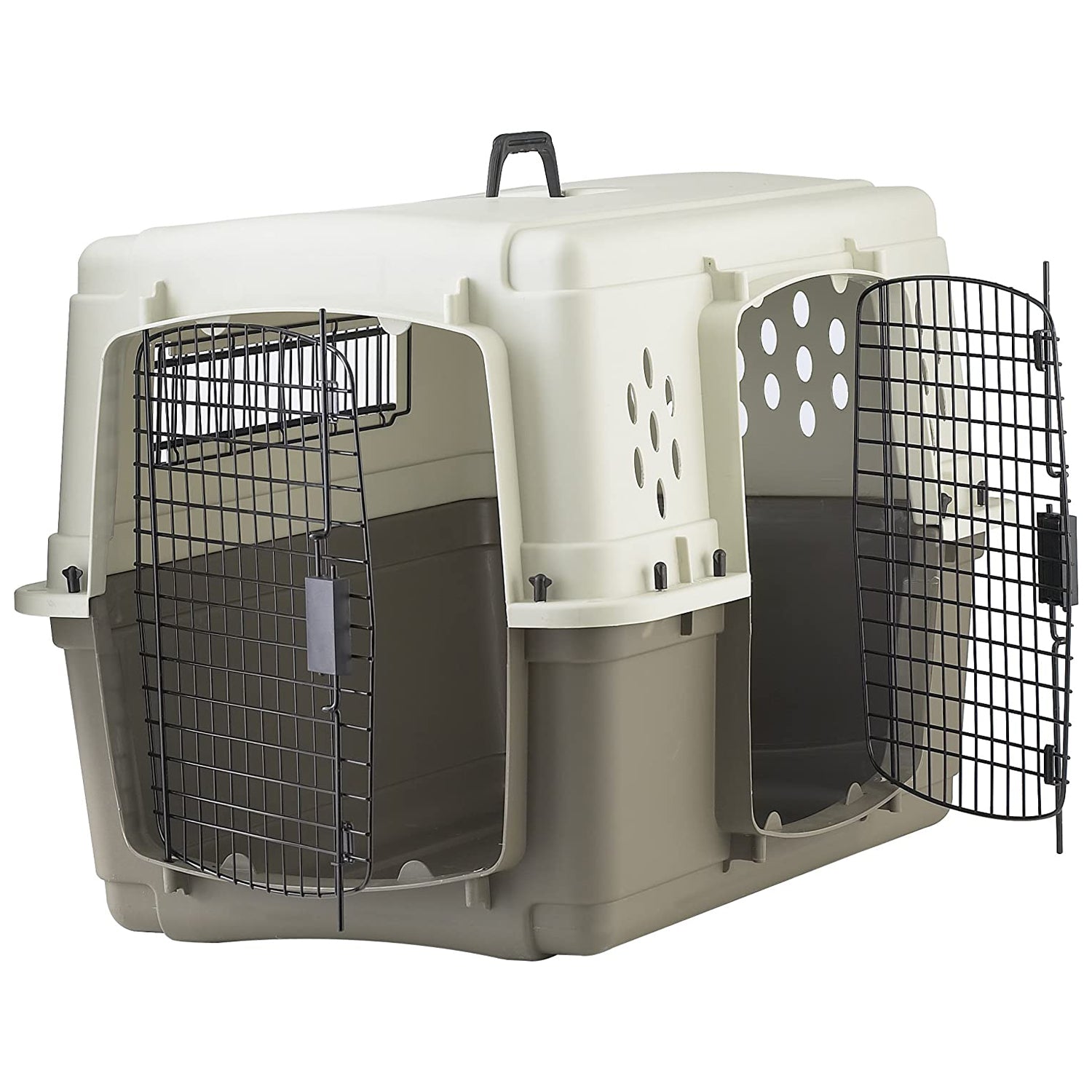 Miller Manufacturing Hard Sided Double Door Dog & Pet Travel Kennel Crate, Brown - VMInnovations
