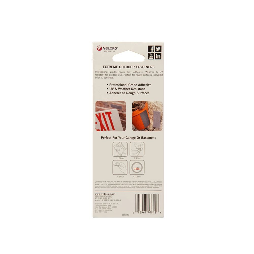Velcro 1in x 4in Hook and Loop Fastener Set of 10 Strips, Titanium (3 Pack)