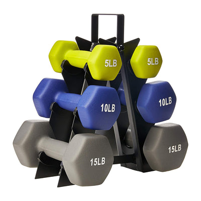 HolaHatha 5, 10, and 15 Pound Neoprene Free Hand Weight Set with Rack (Open Box)