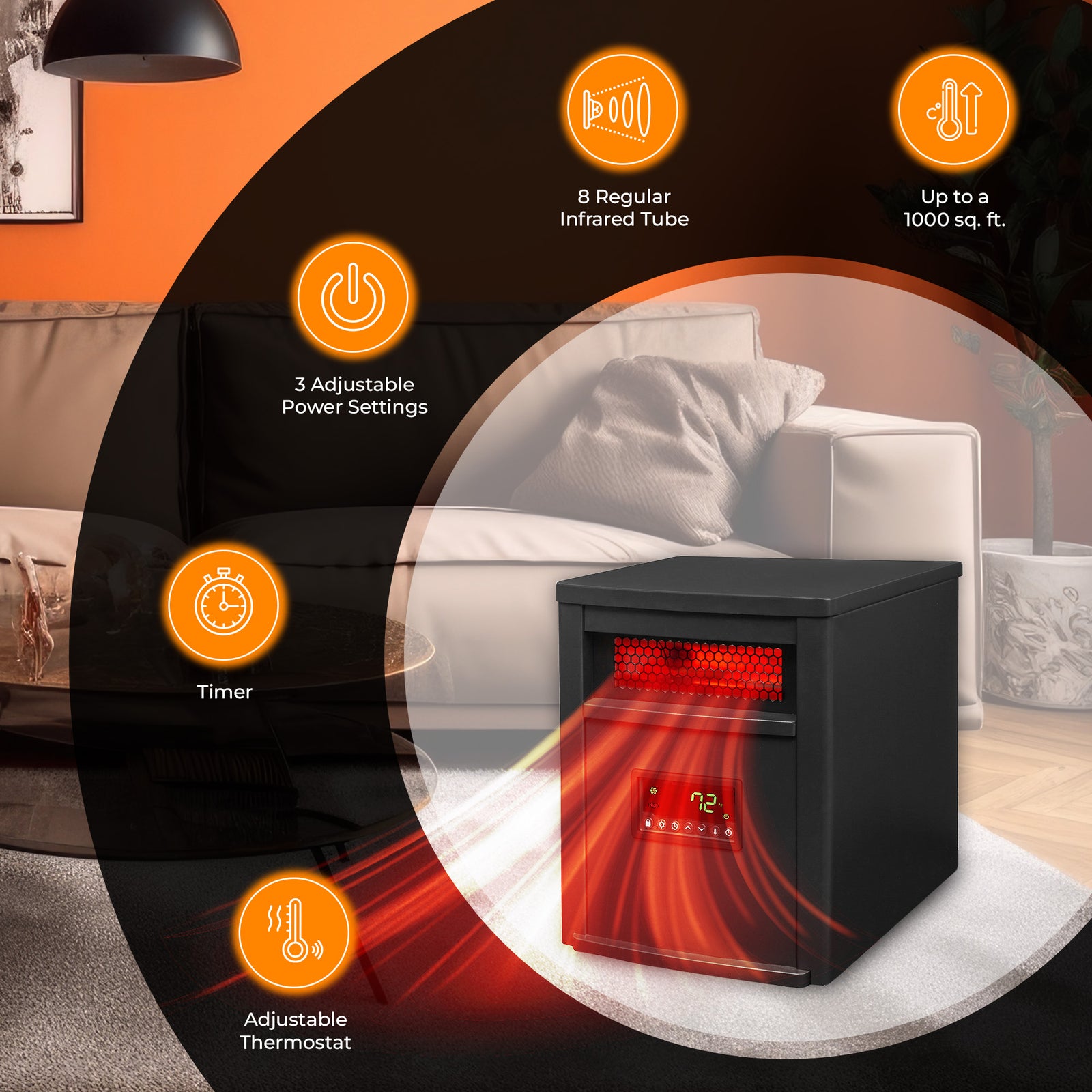 LifeSmart 8 Element 1500W Electric Infrared Quartz Indoor Space Heater (Used) - VMInnovations