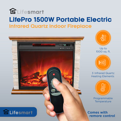 LifeSmart 1500 Electric Infrared Quartz Fireplace Heater, Indoor Use (Open Box)