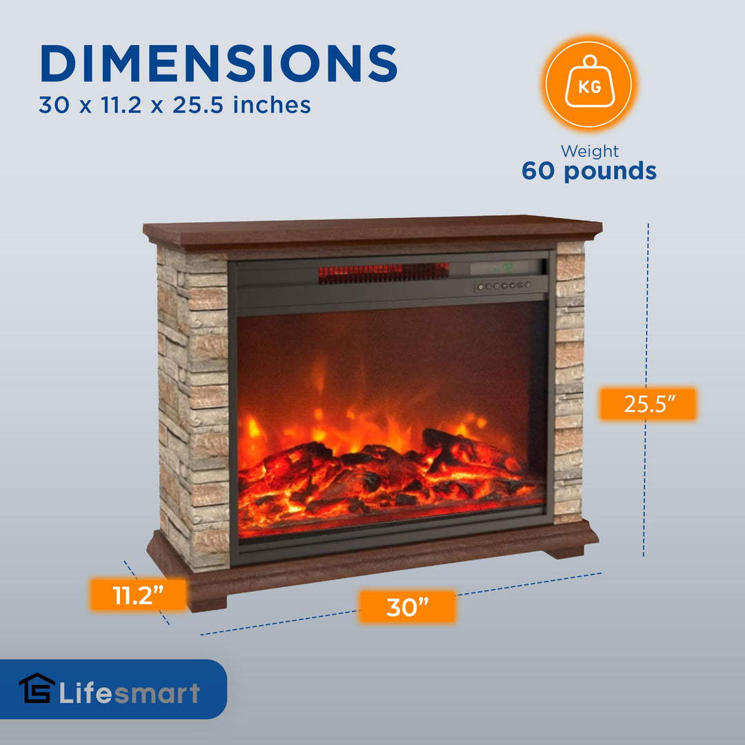 LifeSmart 1500 W Portable Electric Infrared Quartz Fireplace Heater (Used)