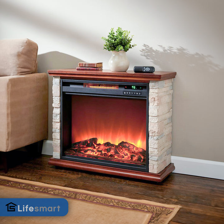 LifeSmart LifePro 1500W Electric Infrared Quartz Indoor Home Fireplace Heater