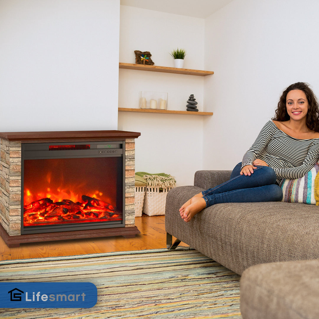 LifeSmart 1500 W Portable Electric Infrared Quartz Fireplace Heater (Used)