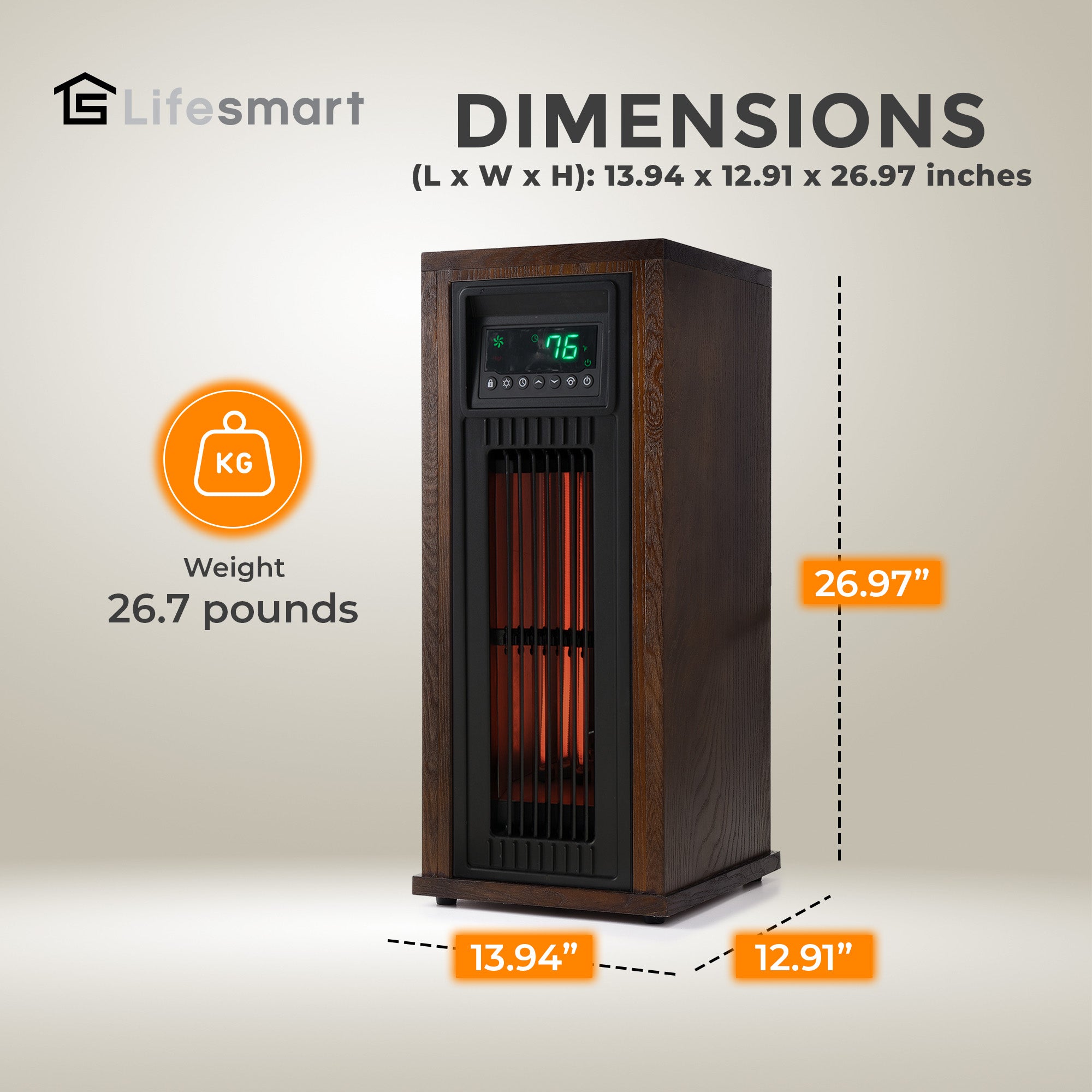 LifeSmart LifePro 1500W Portable Indoor 23" Infrared Quartz Tower Space Heater - VMInnovations