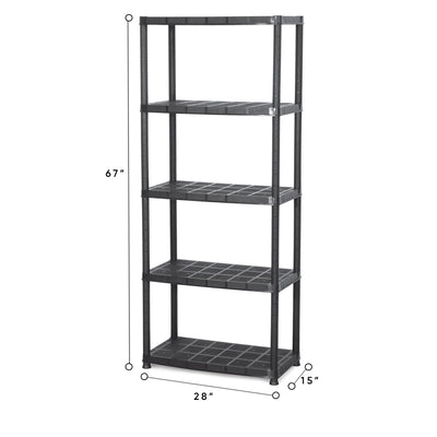 Ram Quality Products Platin 15 inch 5 Tier Plastic Shelves, Black (Open Box)