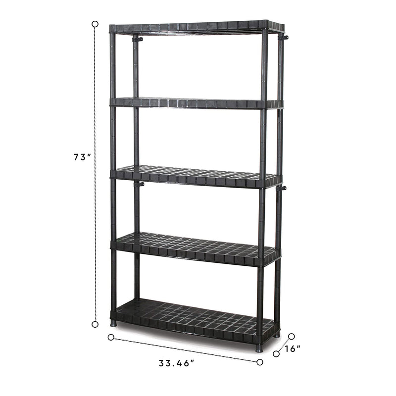 Optimo 16 inch 5 Tier Plastic Storage Shelves, Black (For Parts)