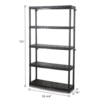 Ram Quality Products Optimo 16 inch 5 Tier Plastic Shelves, Black (Open Box) - VMInnovations