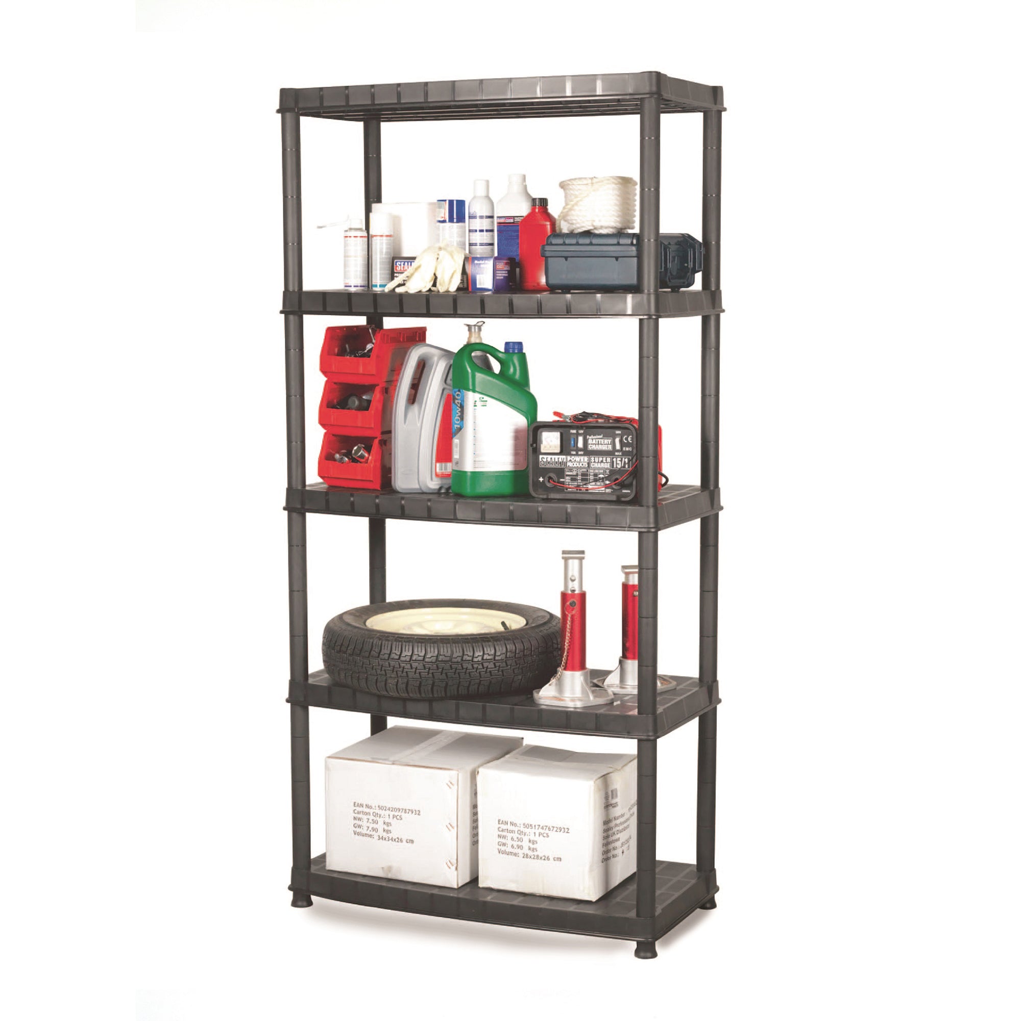 Ram Quality Products Optimo 16 inch 5 Tier Plastic Shelves, Black (Open Box) - VMInnovations