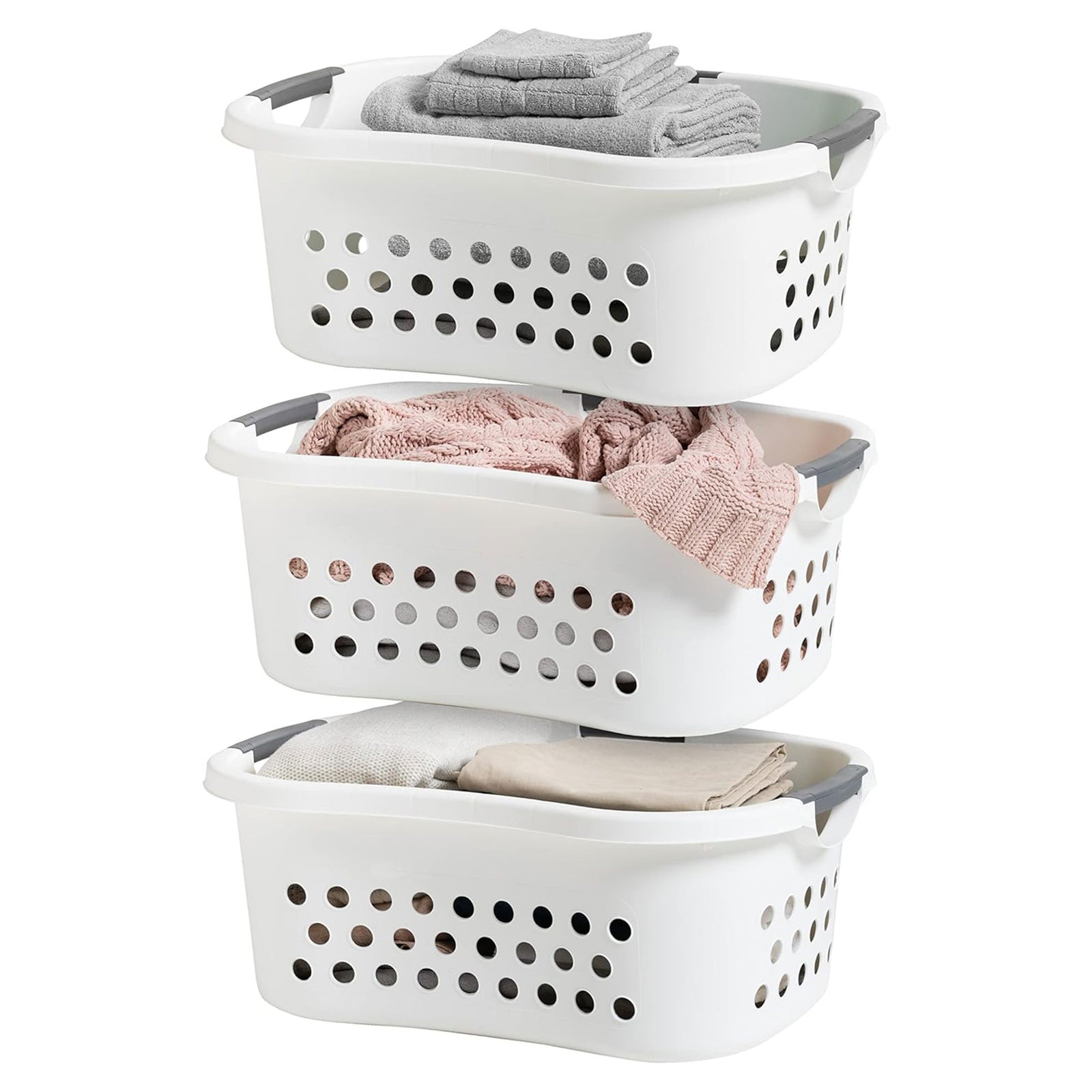 IRIS 589132 Comfort Carry White Plastic Lightweight Laundry Basket, 3 pack(Used) - VMInnovations