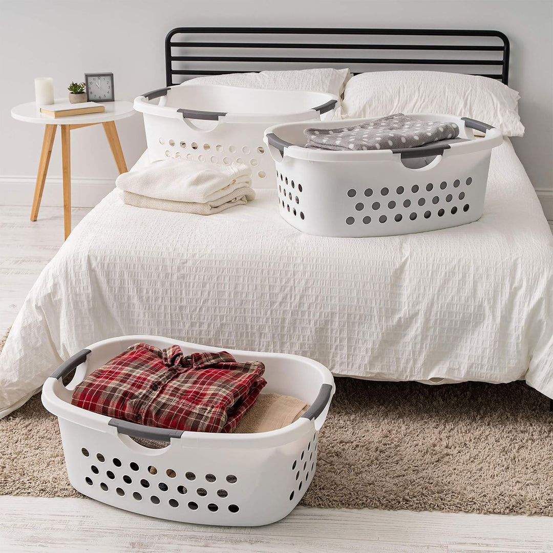 IRIS 589132 Comfort Carry White Plastic Lightweight Laundry Basket, Pack of 3