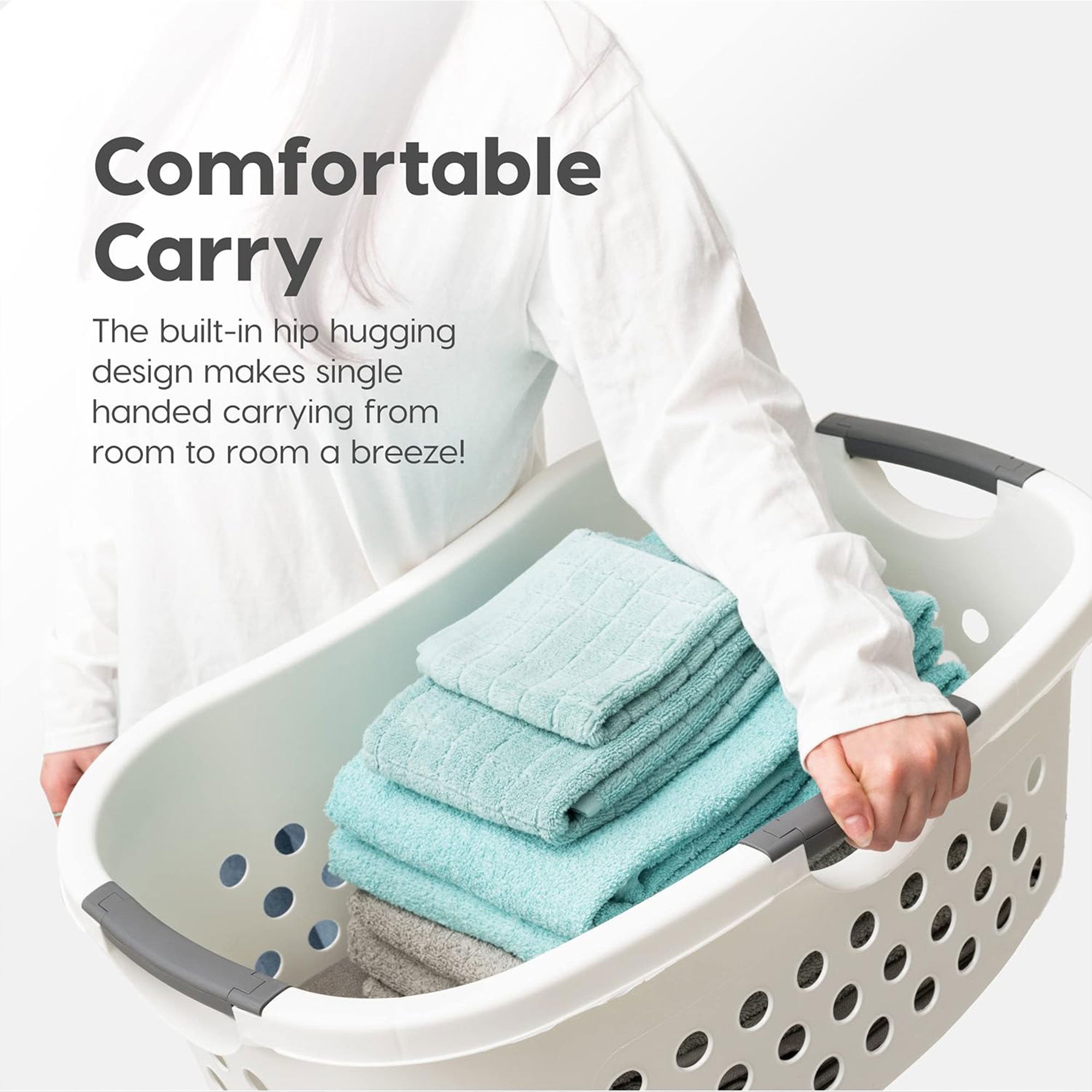 IRIS 6 Pack Comfort Carry Lightweight Laundry Basket w/ Ergonomic Curves, White
