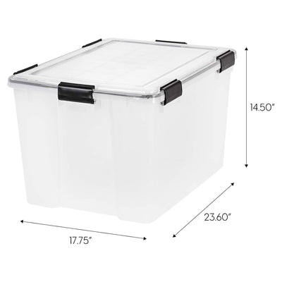 IRIS USA Clear Weathertight 74 Quart Buckle Down Storage Box Container, (4 Pack)