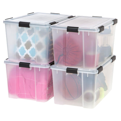 IRIS USA Clear Weathertight 74 Quart Buckle Down Storage Box Container, (4 Pack)