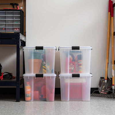 IRIS USA Clear Weathertight 74 Quart Buckle Down Storage Box Container, (4 Pack)