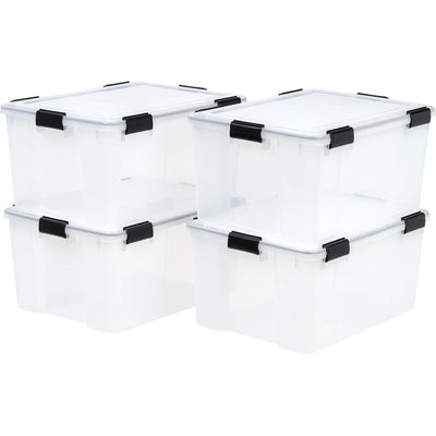 IRIS USA 110559 62.8 Quart Weathertight Plastic Storage Box, Clear (4 Pack) - VMInnovations