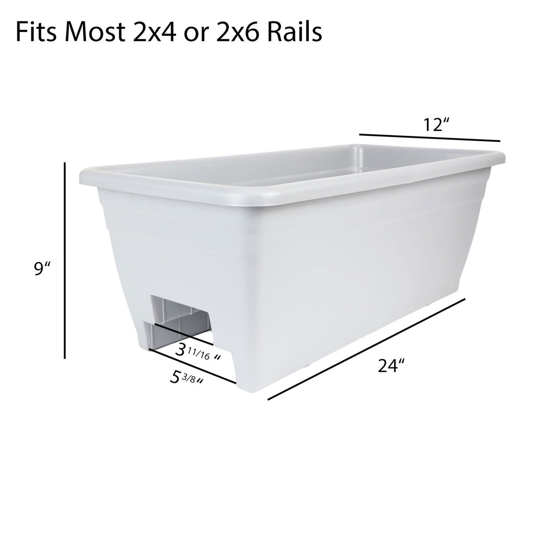 HC Companies Heavy Duty 24 Inch Deck Rail Box Planter with Drainage Holes, White