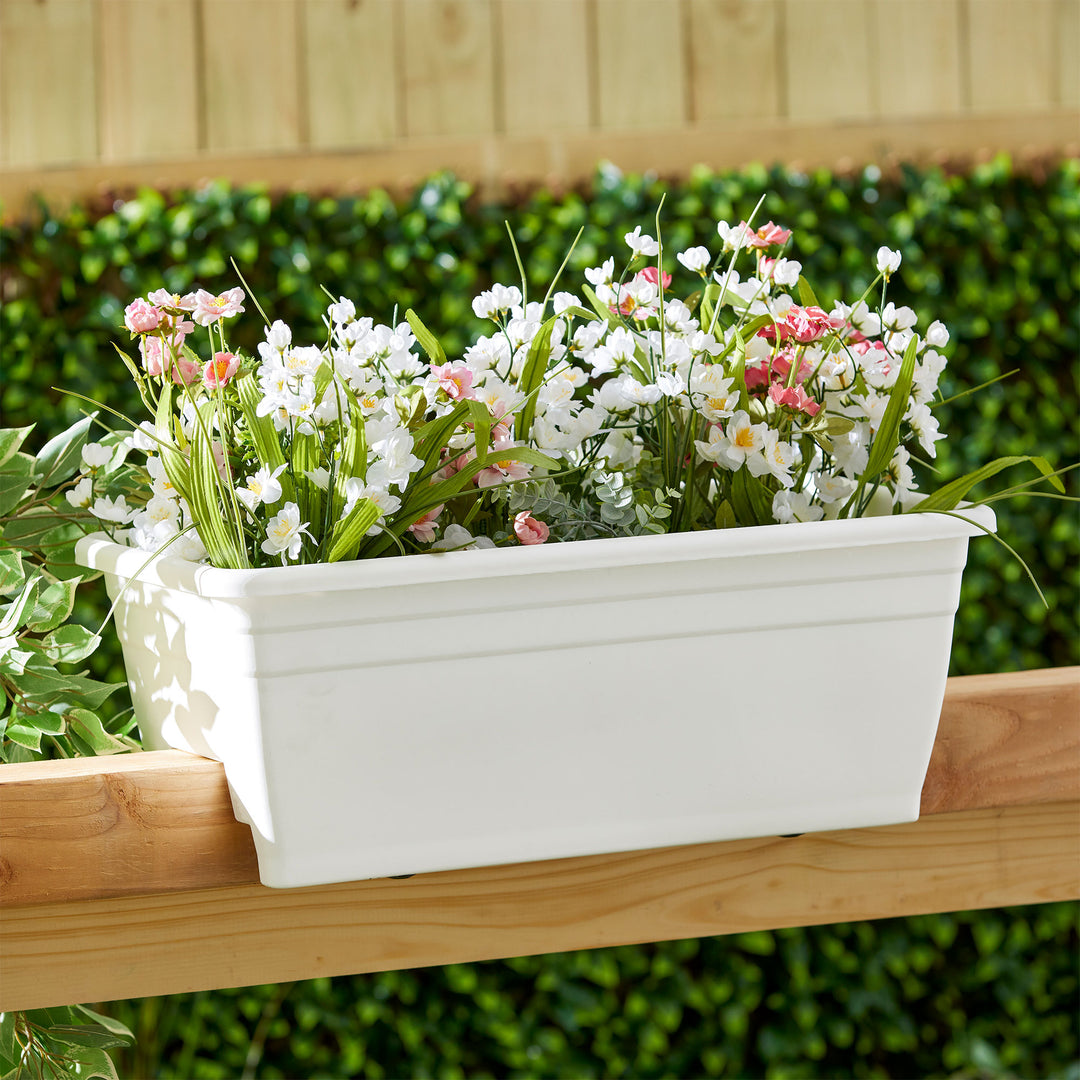 HC Companies Heavy Duty 24 Inch Deck Rail Box Planter with Drainage Holes, White