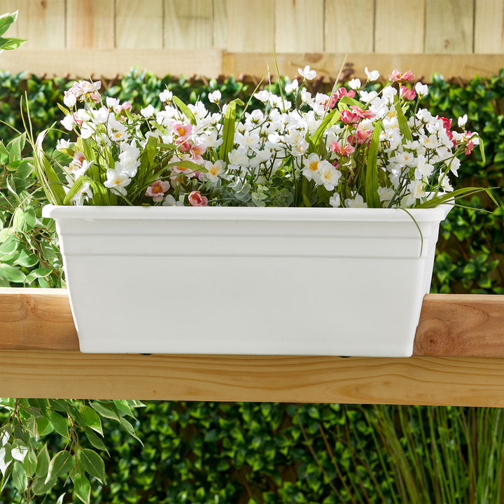 HC Companies Heavy Duty 24 Inch Deck Rail Box Planter with Drainage Holes, White