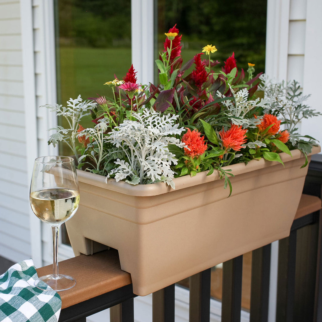 HC Companies Heavy Duty 24 Inch Deck Rail Box Planter with Drainage Holes, White