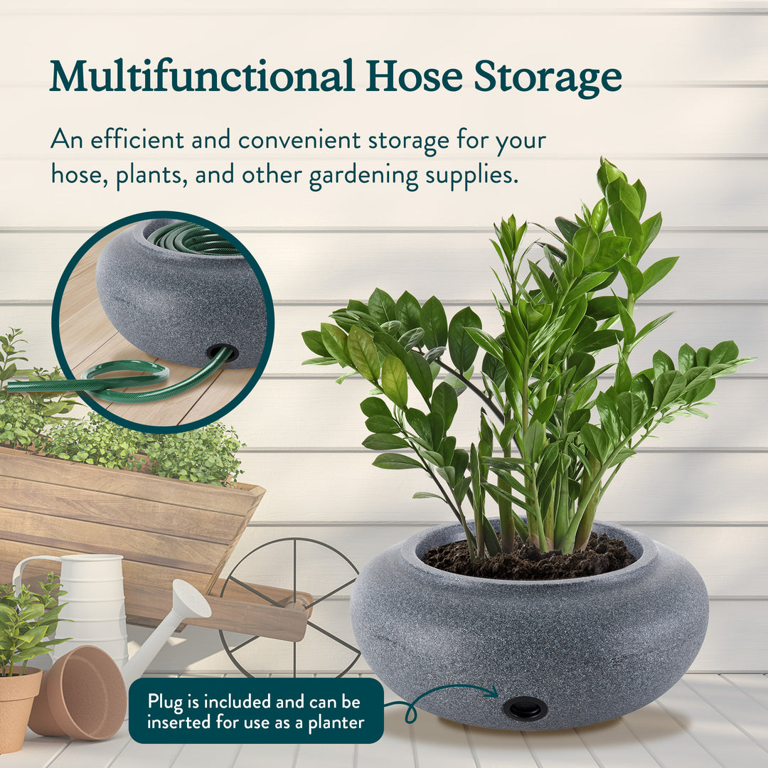 HC Companies 21" Decorative Plastic Garden Hose Storage Pot, Granite (Open Box) - VMInnovations