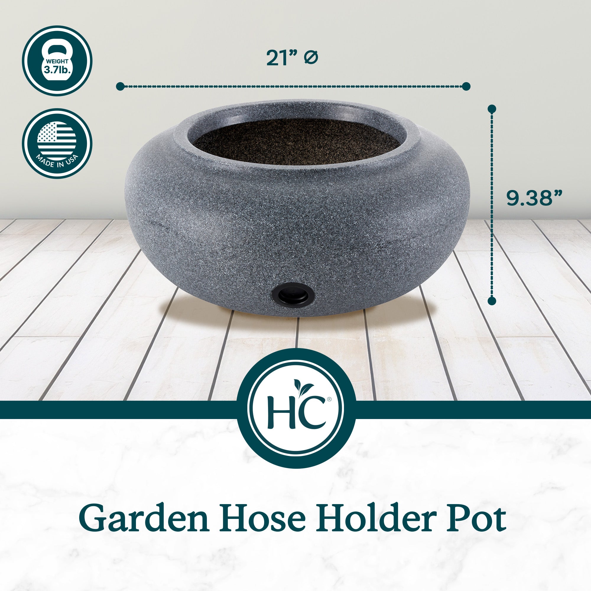 HC Companies 21" Decorative Plastic Garden Hose Storage Pot, Granite (Open Box) - VMInnovations