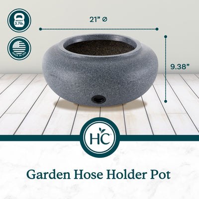 HC Companies 21" Decorative Plastic Outdoor Garden Hose Storage Pot, Granite