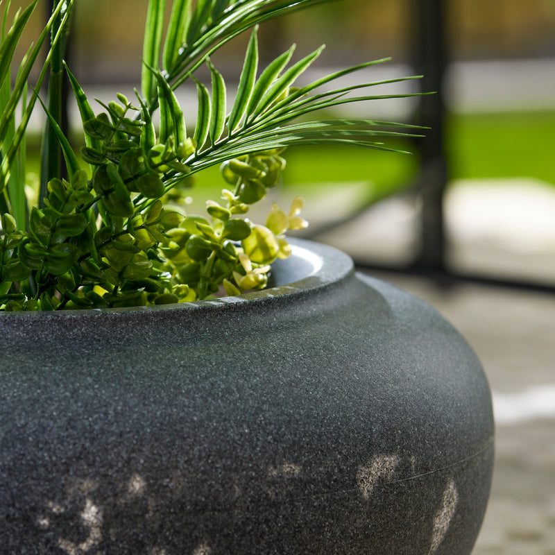 HC Companies 21" Decorative Plastic Outdoor Garden Hose Storage Pot, Granite