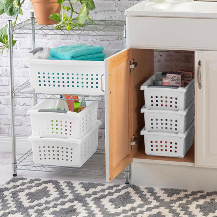 Sterilite Medium Sized Stackable Storage & Organization Basket, White (30 Pack)