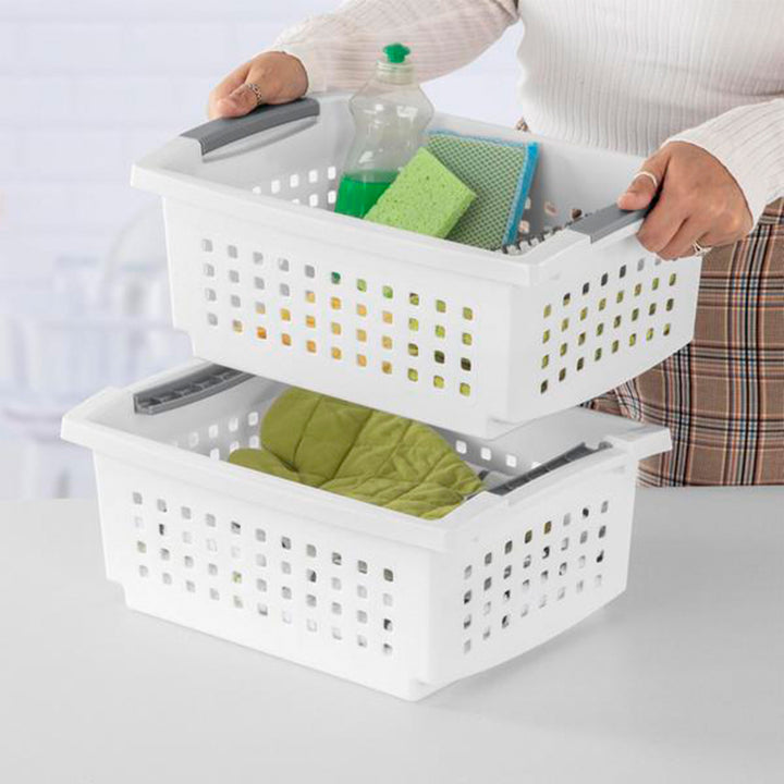 Sterilite Medium Sized Stackable Storage & Organization Basket, White (30 Pack)