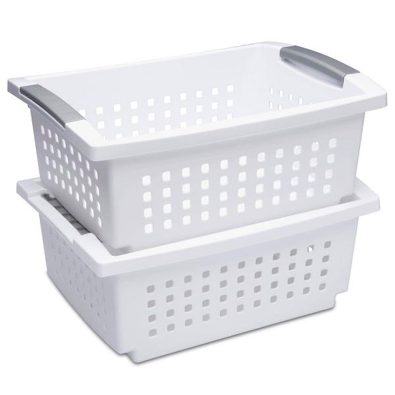 Sterilite Medium Plastic Stackable Storage Organizer Basket Bin, White (10 Pack)