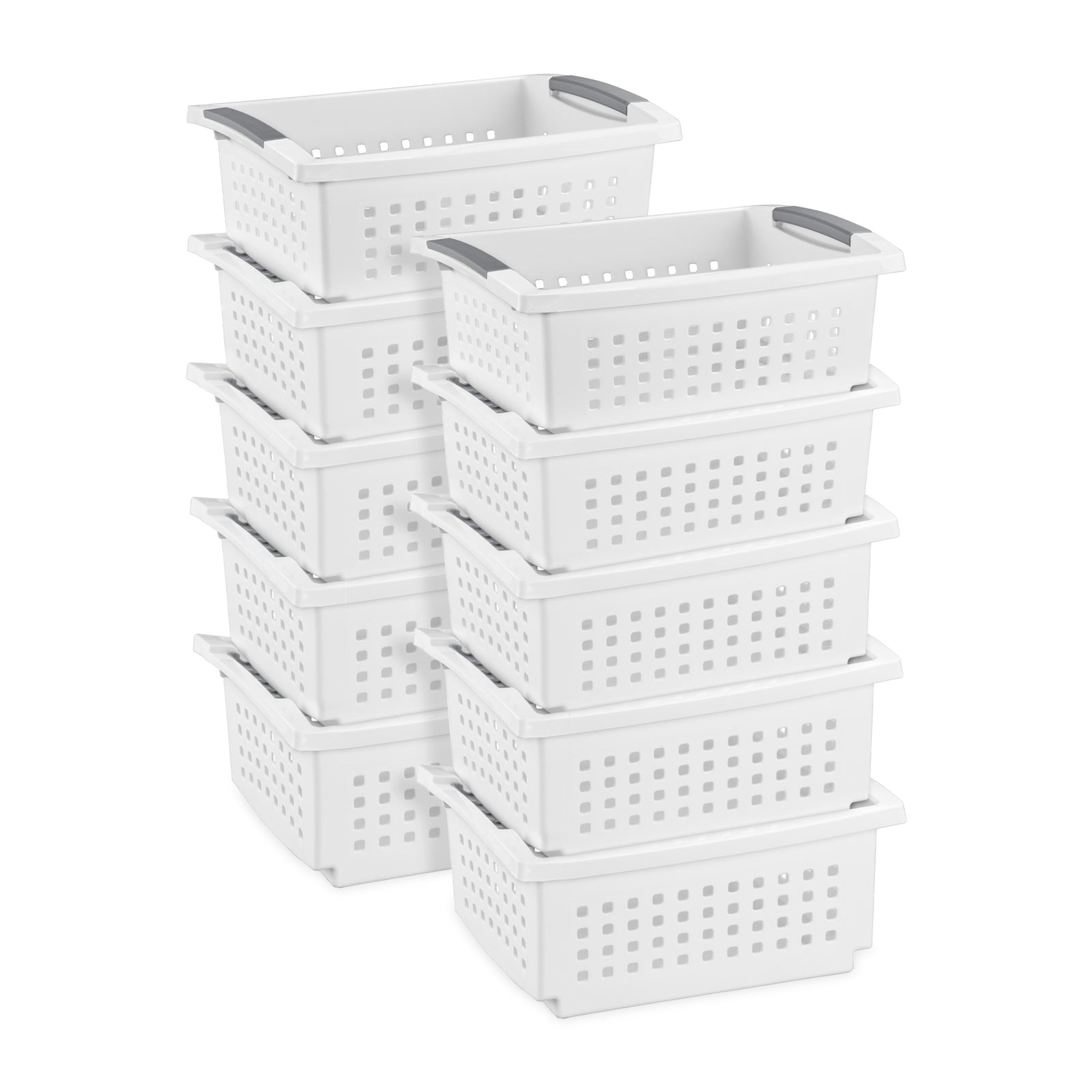 Sterilite Medium Plastic Stackable Storage Organizer Basket Bin, White (10 Pack) - VMInnovations
