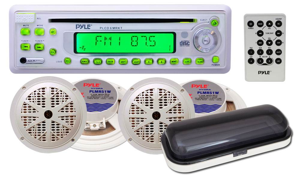 NEW PYLE MARINE STEREO RADIO CD PLAYER SPEAKER PACKAGE