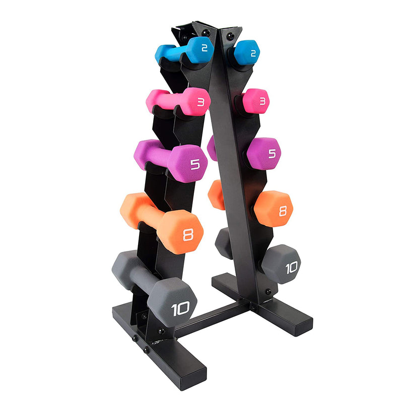 HolaHatha 2, 3, 5, 8, and 10 Pound Neoprene Free Weight Set w/ Rack (For Parts)