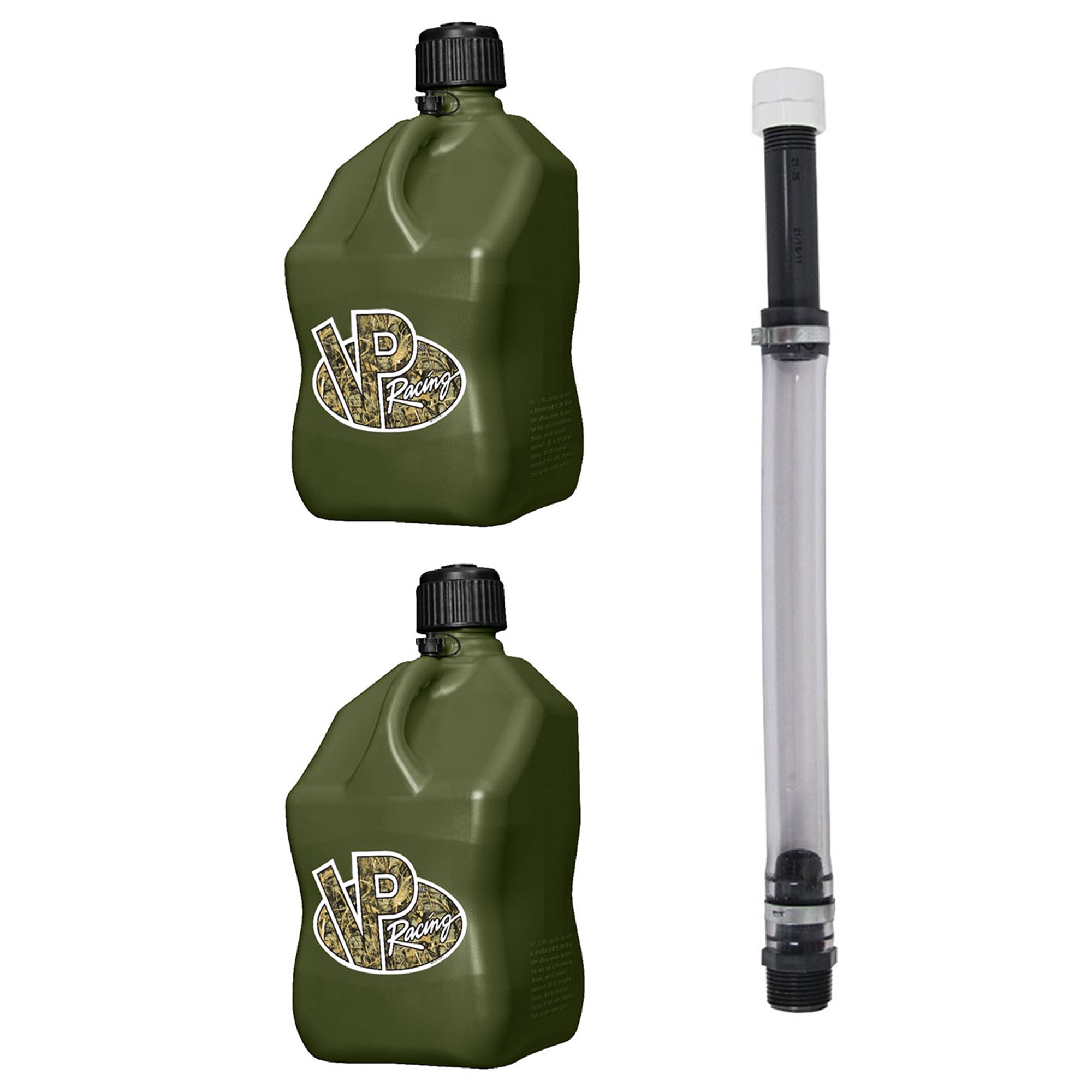 VP Racing Fuels 5.5 Gal Utility Container Jugs (2 Pack) with 14 Inch Hose, Camo