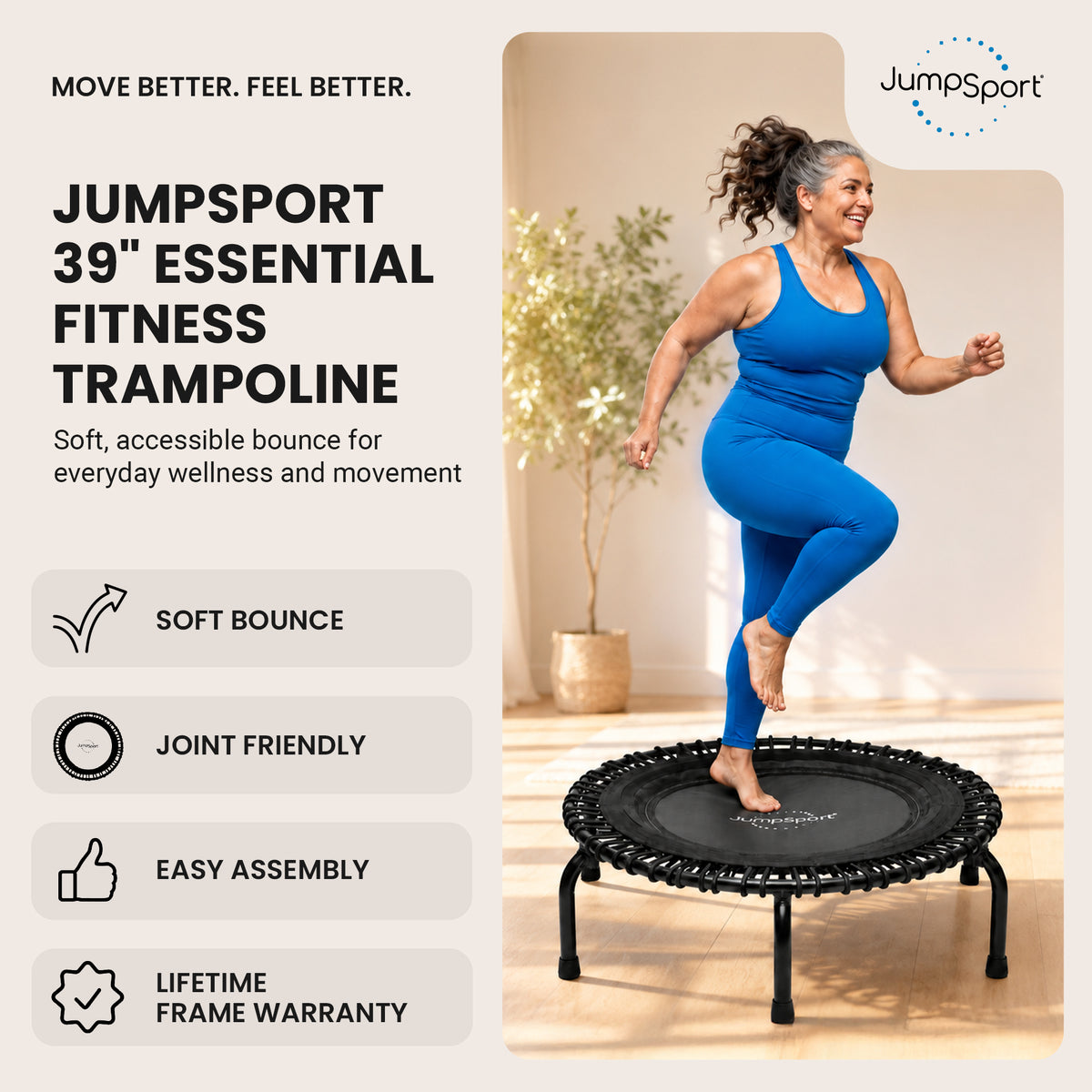 JumpSport 220 Home Fitness Rebounder Mini Trampoline and DVD, Black (Open Box)