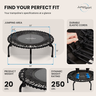 JumpSport 220 Home Fitness Rebounder Mini Trampoline and DVD, Black (Open Box)