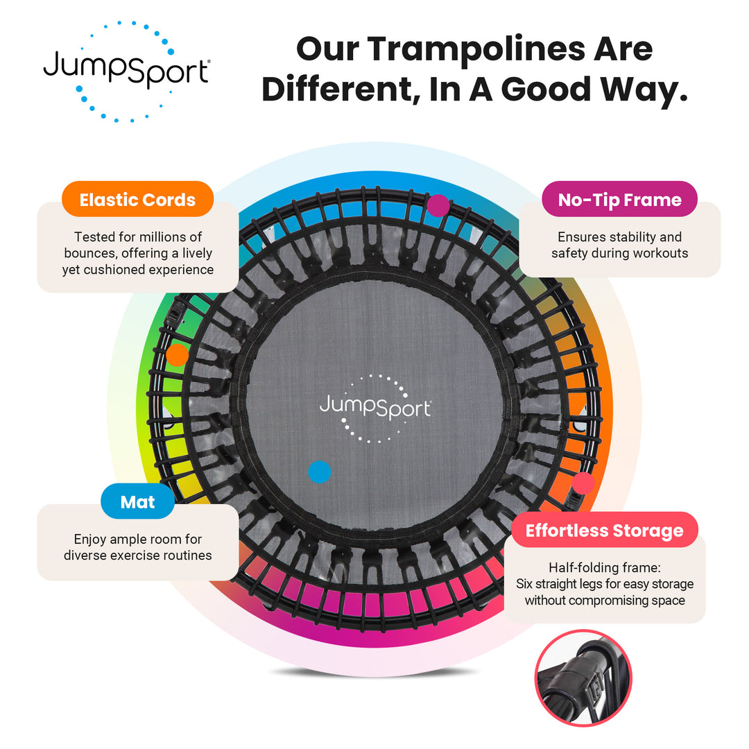 JumpSport 230F Folding Fitness Rebounder Trampoline for In Home Cardio Fitness - VMInnovations