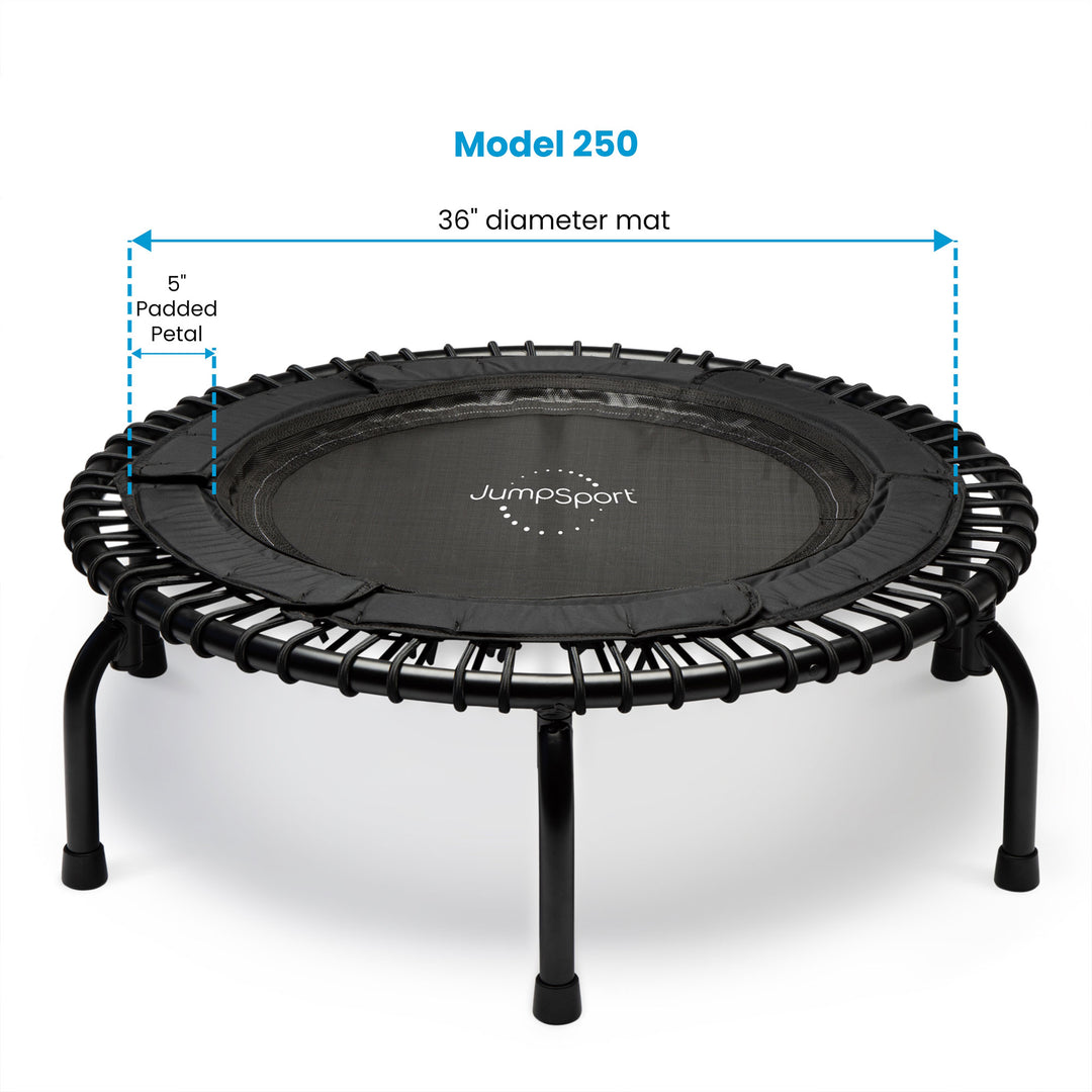 JumpSport 250 Workout Rebounder for Adults, 39" Mini Fitness Trampoline, Black