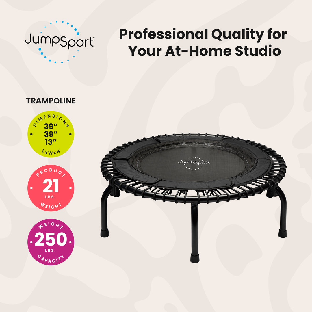 JumpSport 250 Workout Rebounder for Adults, 39" Mini Fitness Trampoline, Black - VMInnovations