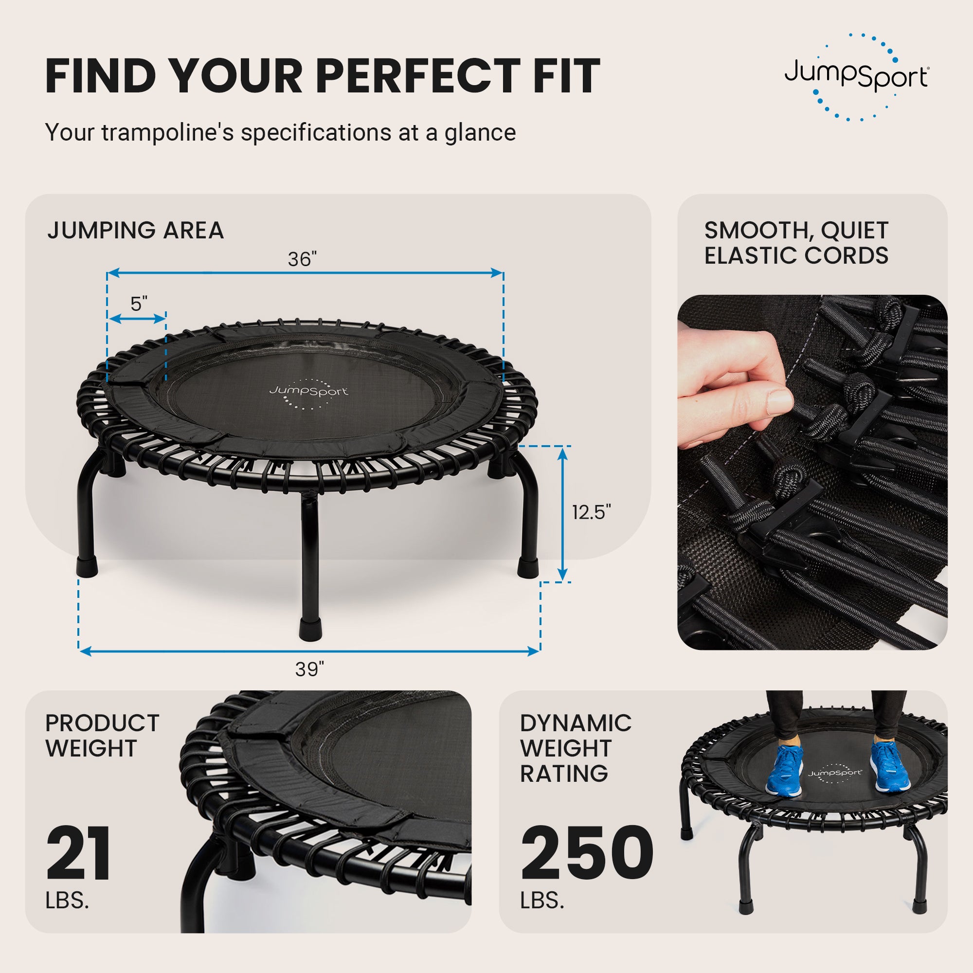 JumpSport 250 Fitness Rebounder Mini Trampoline for In Home Fitness (For Parts)