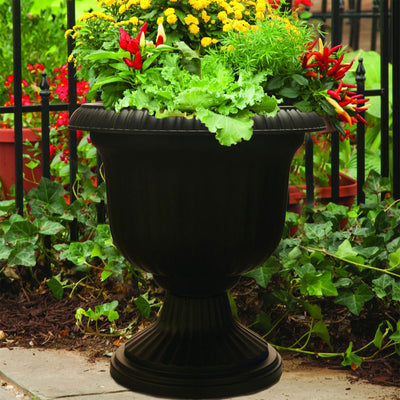 Southern Patio 14 Inch Lightweight Outdoor Utopian Urn Planter, Black (2 Pack) - VMInnovations
