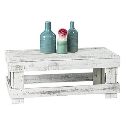 del Hutson Designs Natural Barnwood Rustic Farmhouse End/Coffee Table, White