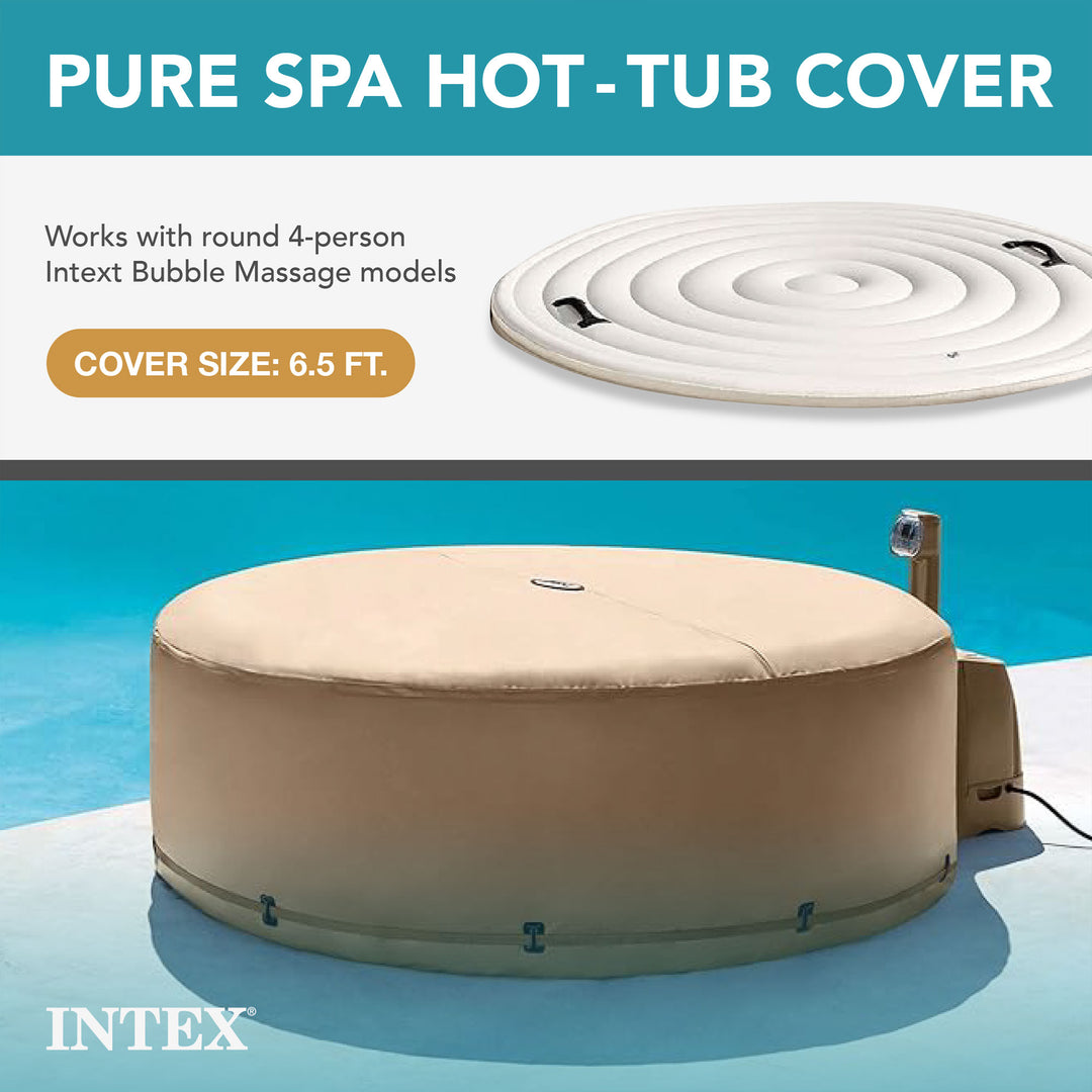 Intex 28523E Round PureSpa Energy Efficient Spa Hot Tub Replacement Cover, Tan