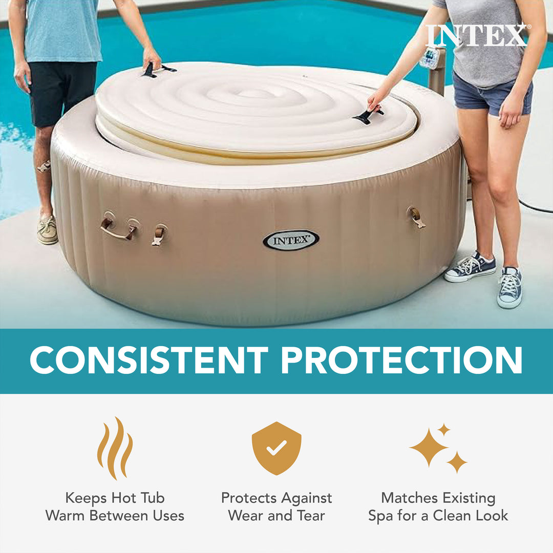 Intex 28523E Round PureSpa Energy Efficient Spa Hot Tub Replacement Cover, Tan